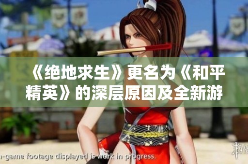 《绝地求生》更名为《和平精英》的深层原因及全新游戏体验解析